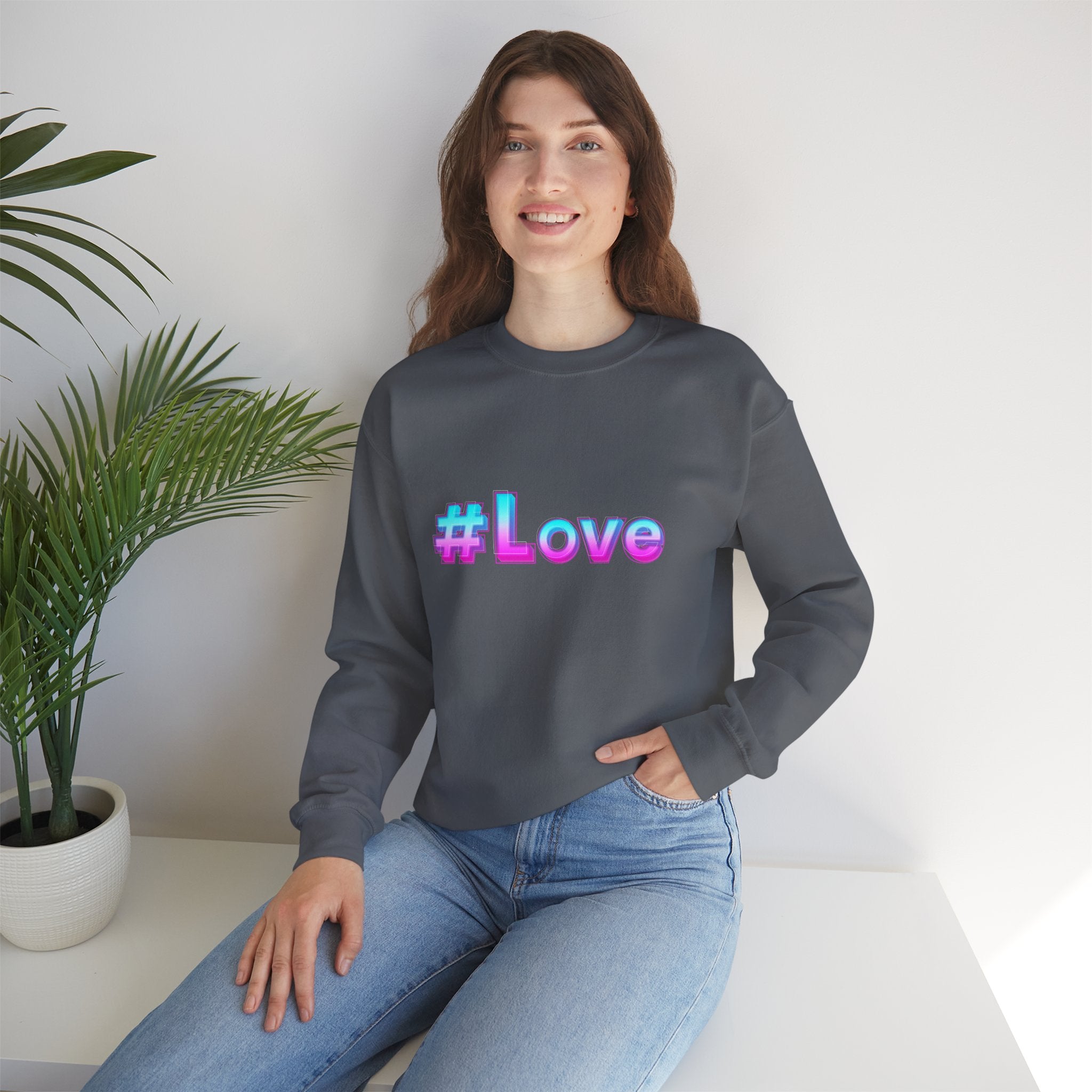 Colorful #Love Crewneck Sweatshirt for Cozy Vibes, Perfect Gift for Friends, Family, Valentine's Day, Everyday Wear, Casual Style