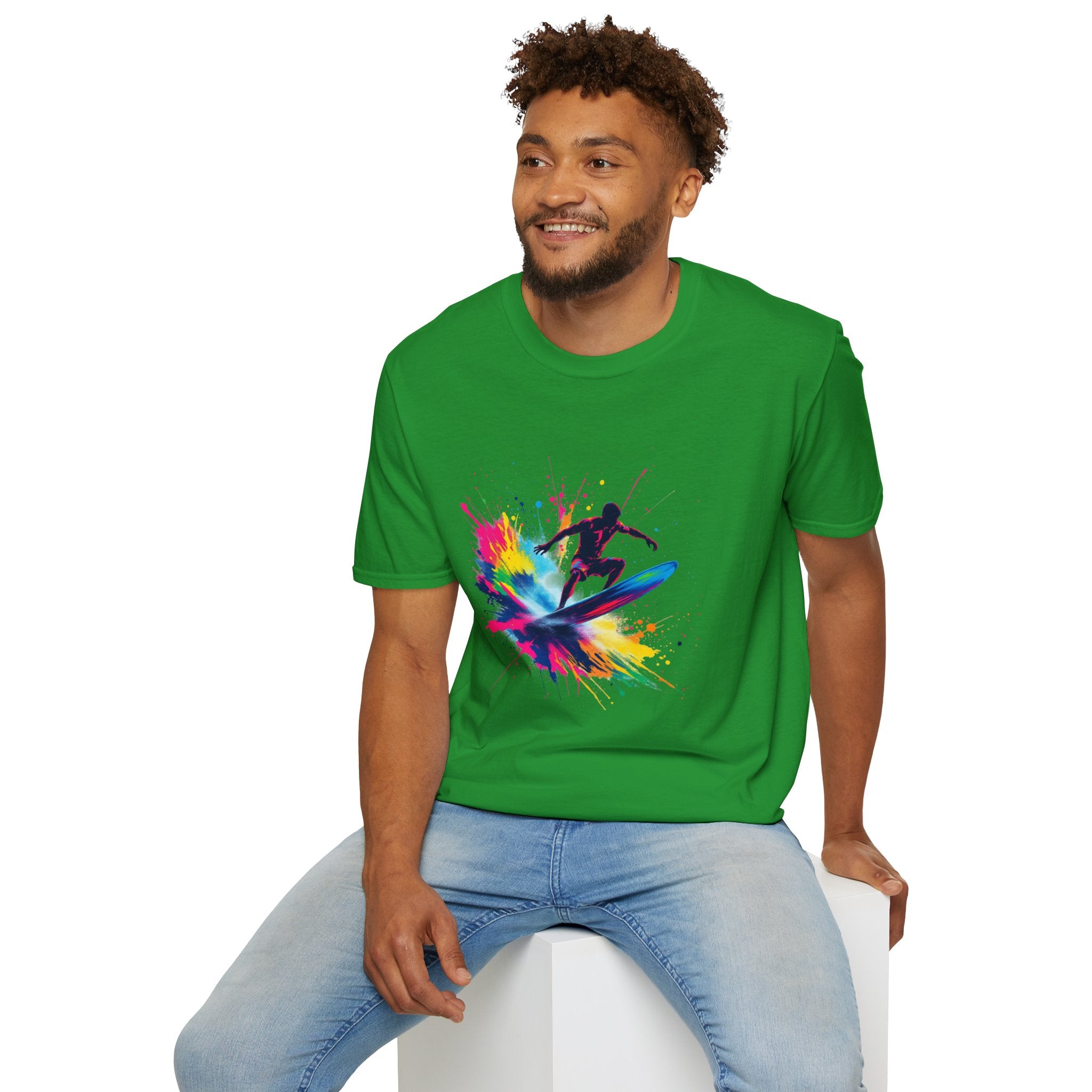 Colorful Surfing Unisex T-Shirt, Casual Beach Wear, Summer Vibes, Gift for Surfers, Beach Lovers, Graphic Tee