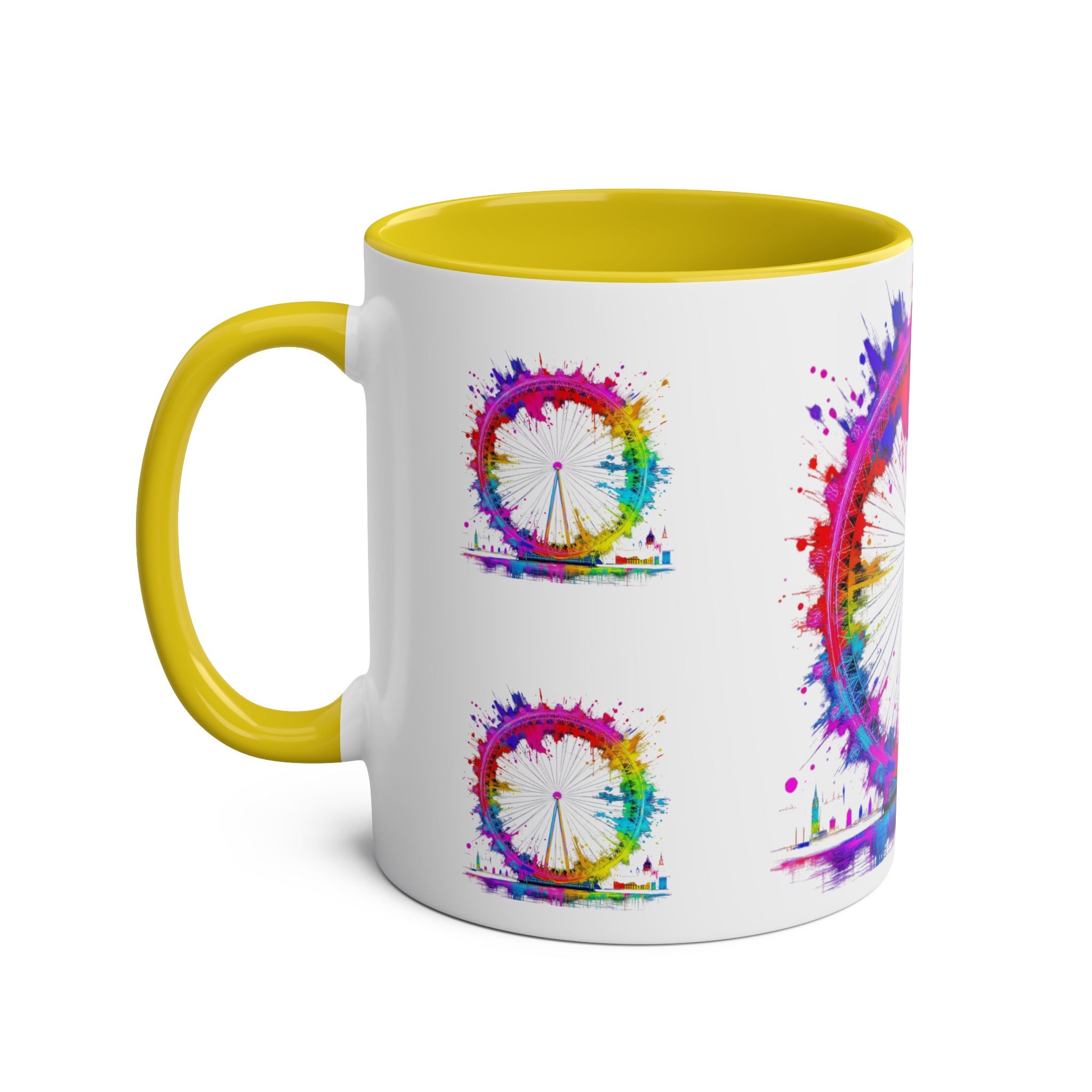 Colorful Cityscape Two-Tone Coffee Mug | Fun Gift, Home Decor, Artistic Mug, Coffee Lover's Gift, Office Essentials