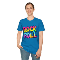 Colorful Rock & Roll Unisex Softstyle T-Shirt, Retro Tee, Music Lover Gift, Festival Wear, Rock Concert Apparel, Unisex Graphic Tee