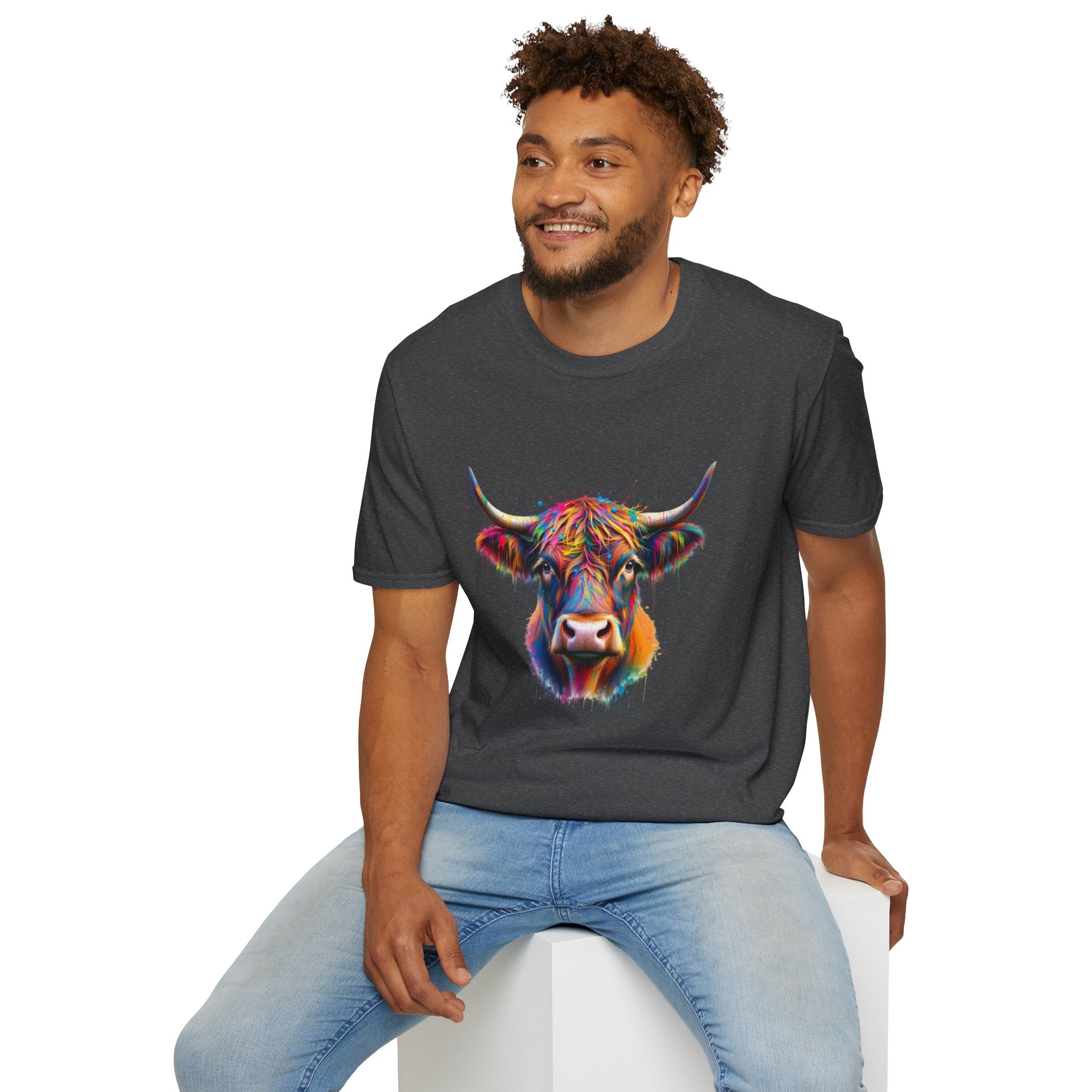 Highland Cow Graphic T-Shirt, Fun Farm Animal Tee, Cute Gift for Cow Lovers, Unisex Softstyle Shirt for Casual Wear