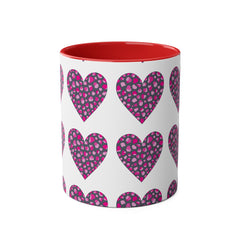 Pink Leopard Hearts Two-Tone Coffee Mug - 11oz - Perfect for Valentine's Day and Gift Giving