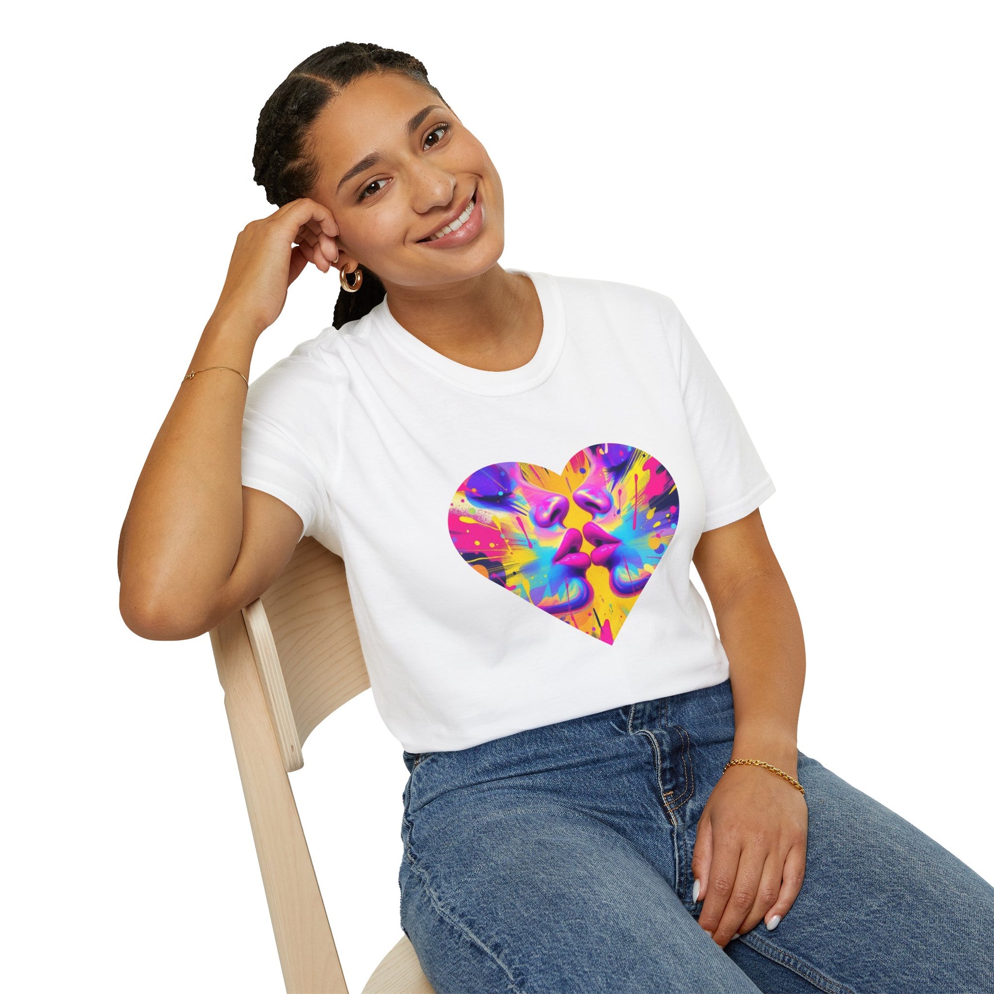 Vibrant Heart Art T-Shirt, Colorful Unisex Tee for Couples, Gift for Valentine's Day, Artistic Love Shirt, Casual Everyday Wear