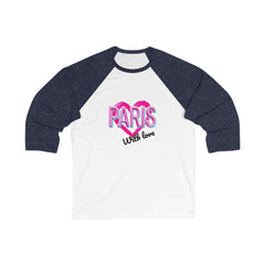 Paris Love Unisex Baseball Tee, Stylish Casual Top, Gift for Paris Lovers, Valentine’s Day Apparel, Trendy Fashion