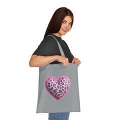 Leopard Heart Cotton Tote Bag | Cute Eco-Friendly Shopping Bag, Girlfriend Gift, Valentine's Day, Reusable Grocery Bag, Beach Bag