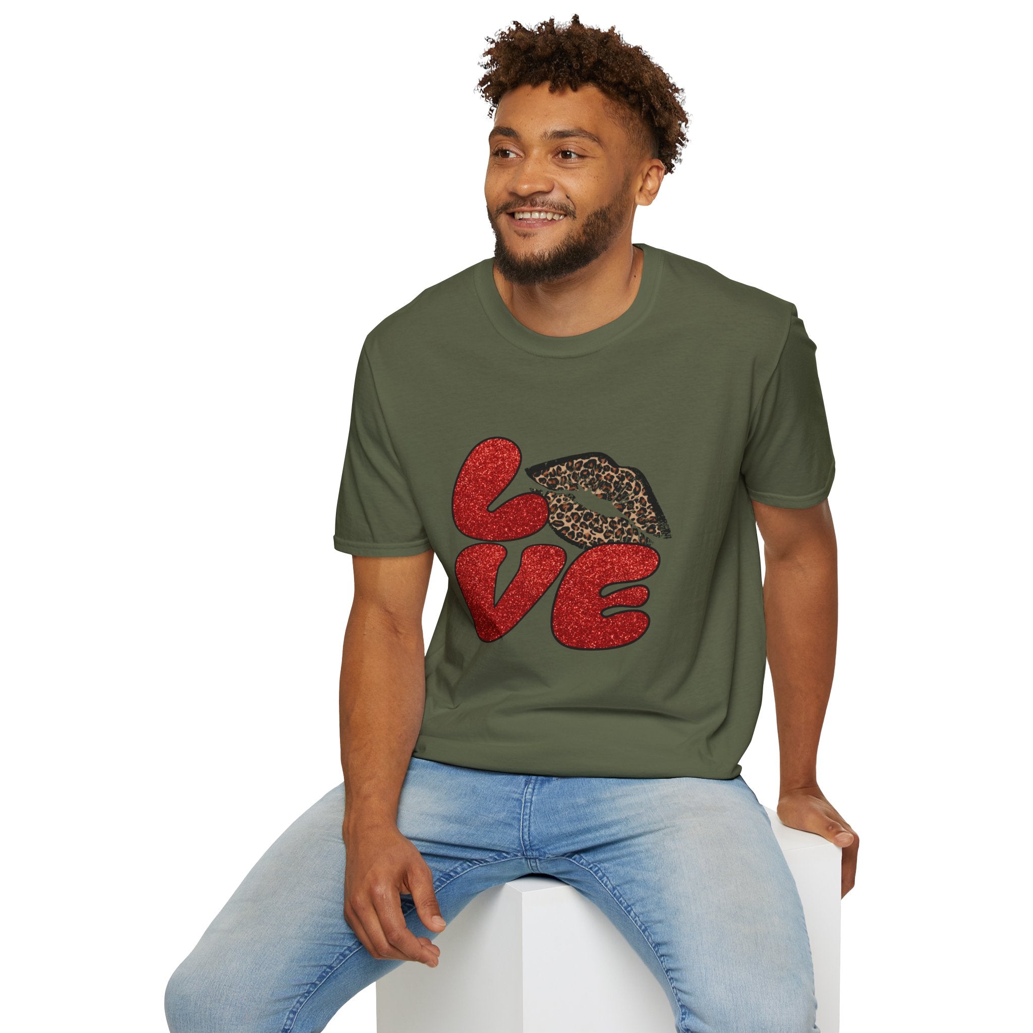 Leopard Love Graphic T-Shirt, Cute Valentine's Day Shirt, Casual Love Tee, Unisex Softstyle Top, Trendy Gift for Her