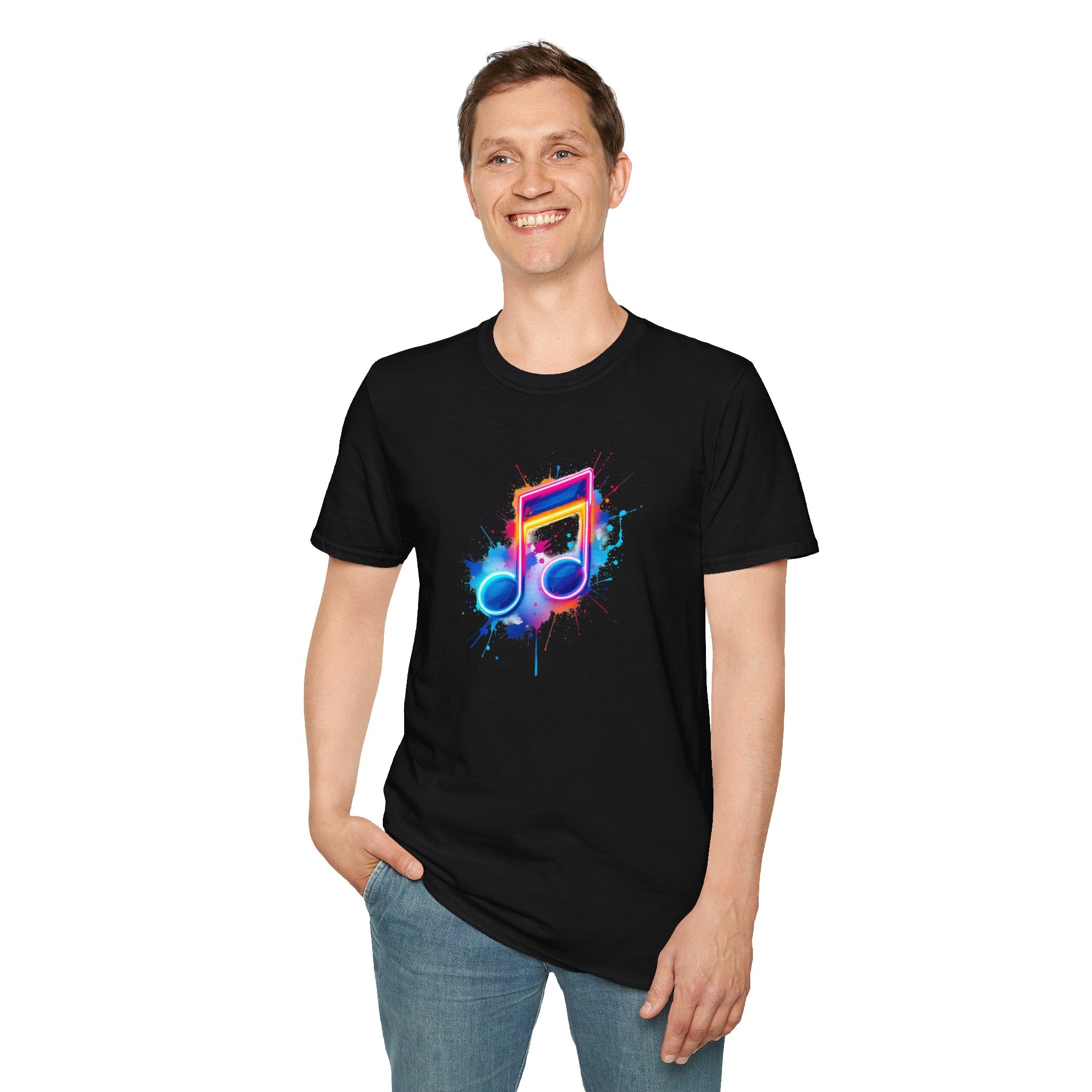 Musical Splash Unisex Softstyle T-Shirt | Gift for Music Lovers, Vibrant Art Tee, Trendy Music Shirt, Birthday Gift, Concert Wear