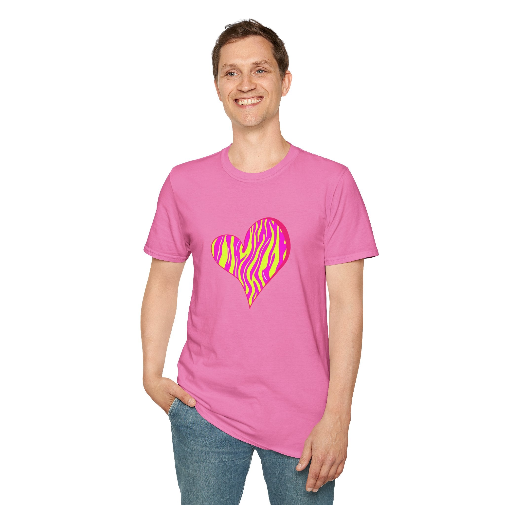 Pink Zebra Heart Unisex T-Shirt, Custom Love Shirt, Casual Wear, Gift for Her, Trendy Summer Tee