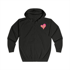 Vibrant Heart Print Hoodie, Unisex Zip-up Hoodie, Casual Wear, Gift for Her, Love Themed Apparel, Cozy Hooded Sweatshirt