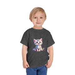 Cute Cat Toddler Tee - Whimsical Graphic Short Sleeve Shirt for Kids