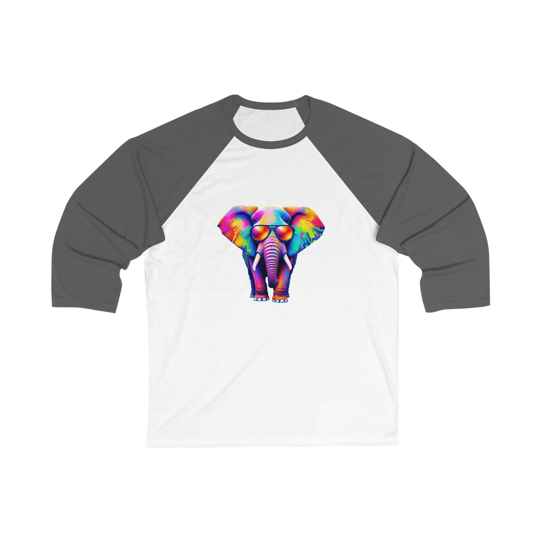 Colorful Elephant Baseball Tee for Artistic Souls, Unisex Raglan Shirt, Gift for Creative Friends, Casual Wear, Fun Unique Style