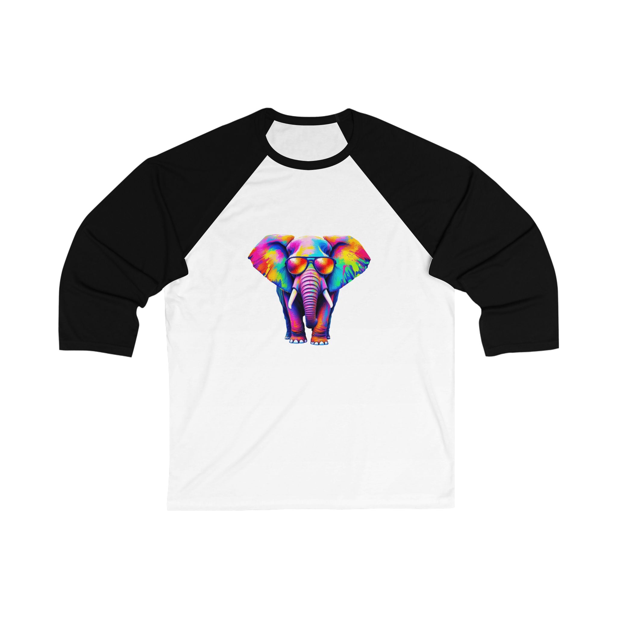 Colorful Elephant Baseball Tee for Artistic Souls, Unisex Raglan Shirt, Gift for Creative Friends, Casual Wear, Fun Unique Style