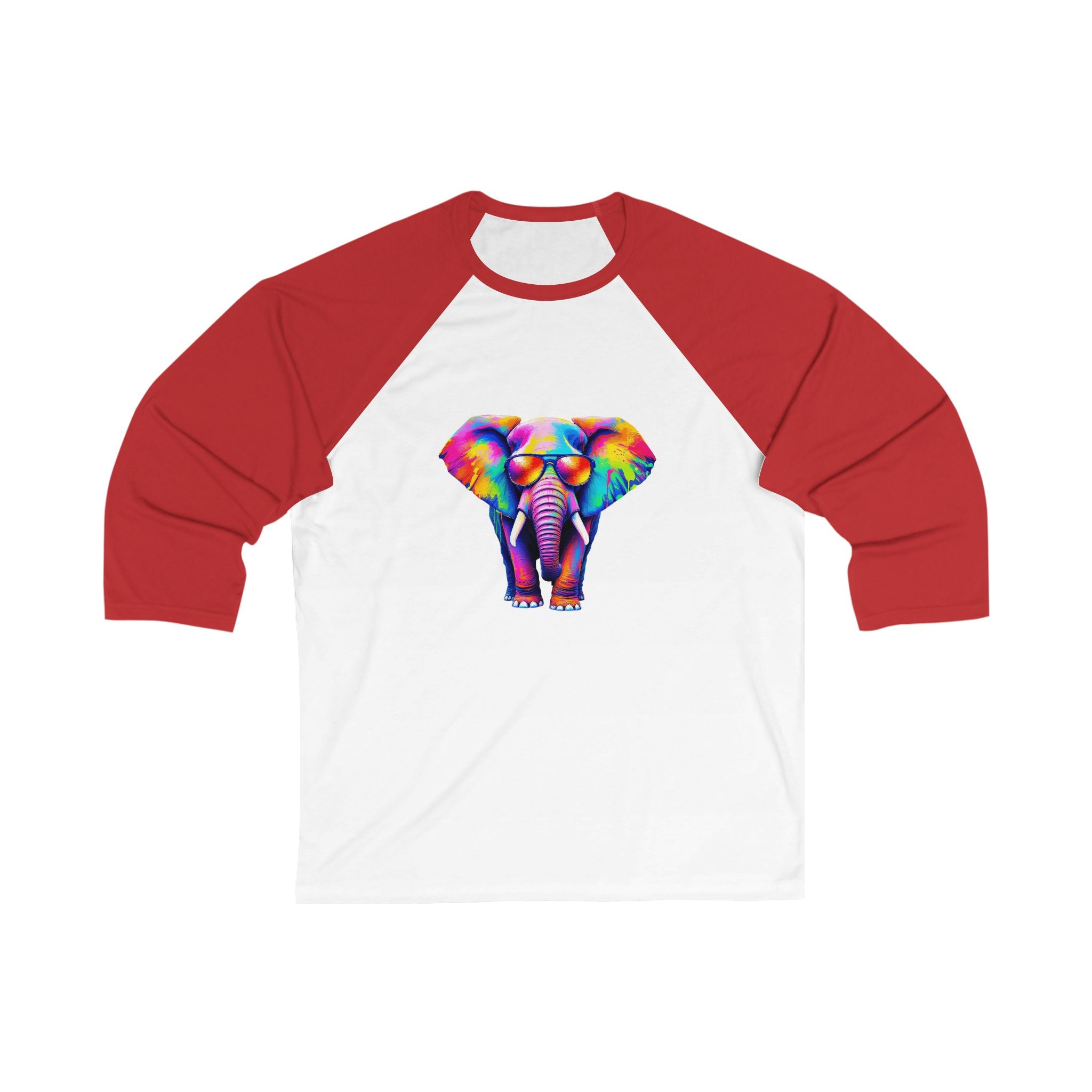 Colorful Elephant Baseball Tee for Artistic Souls, Unisex Raglan Shirt, Gift for Creative Friends, Casual Wear, Fun Unique Style