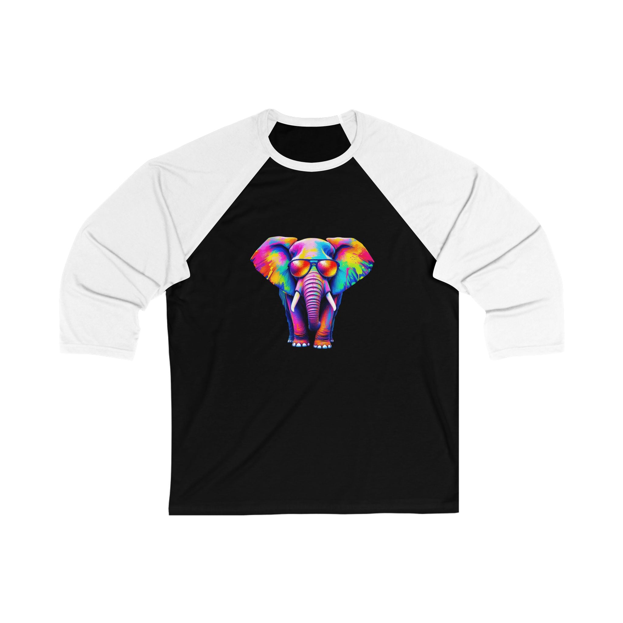 Colorful Elephant Baseball Tee for Artistic Souls, Unisex Raglan Shirt, Gift for Creative Friends, Casual Wear, Fun Unique Style