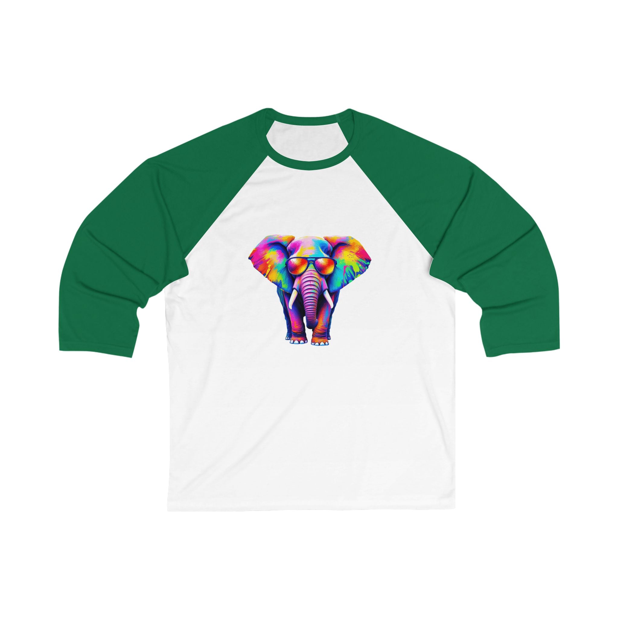 Colorful Elephant Baseball Tee for Artistic Souls, Unisex Raglan Shirt, Gift for Creative Friends, Casual Wear, Fun Unique Style