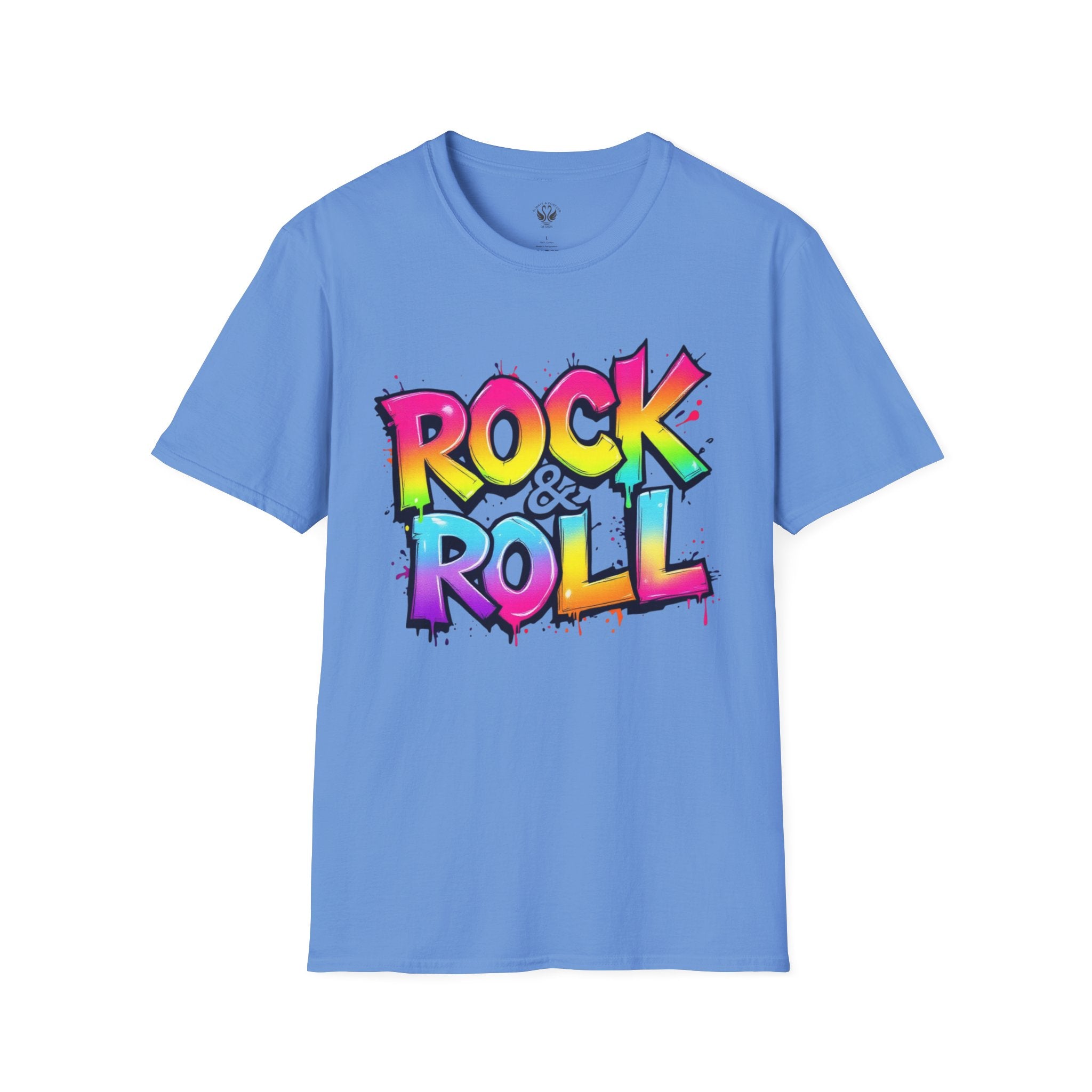Colorful Rock & Roll Unisex Softstyle T-Shirt, Retro Tee, Music Lover Gift, Festival Wear, Rock Concert Apparel, Unisex Graphic Tee