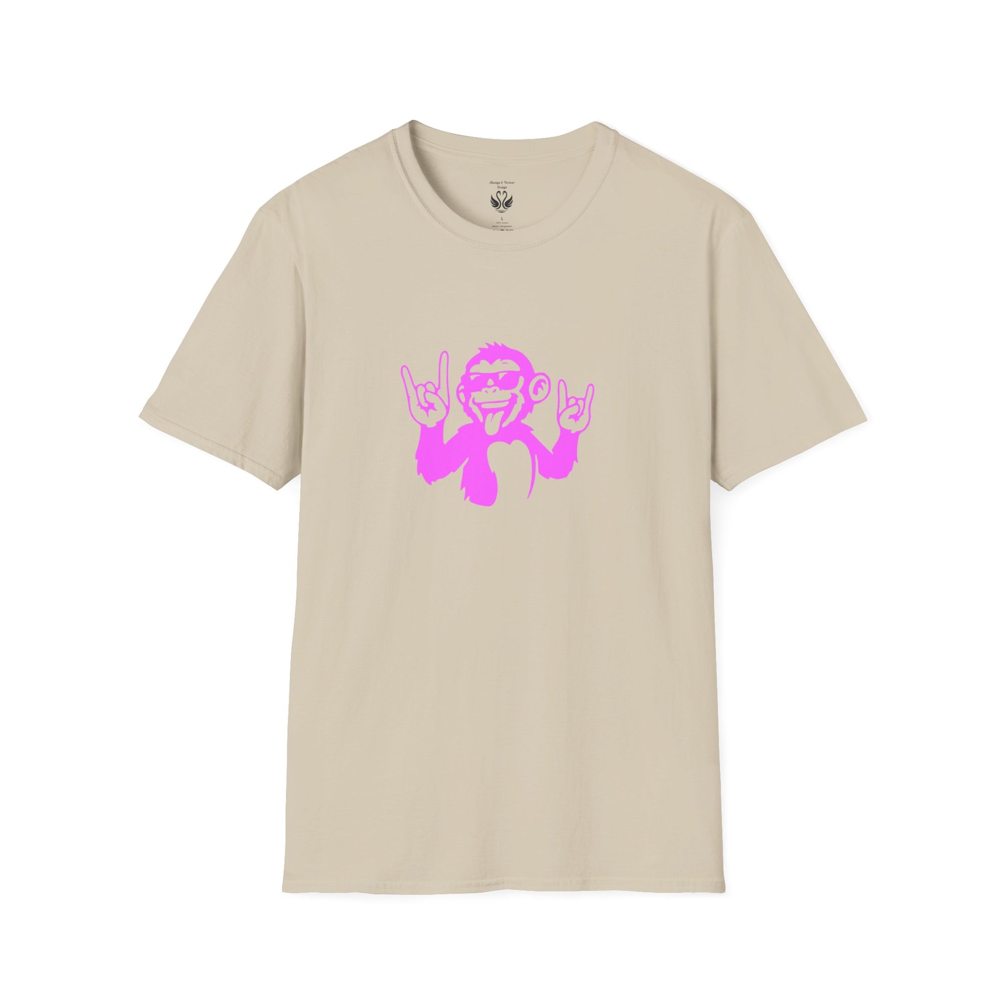 Rockin' Monkey Unisex Softstyle T-Shirt | Fun Graphic Tee | Great Gift for Music Lovers | Perfect for Parties & Casual Wear