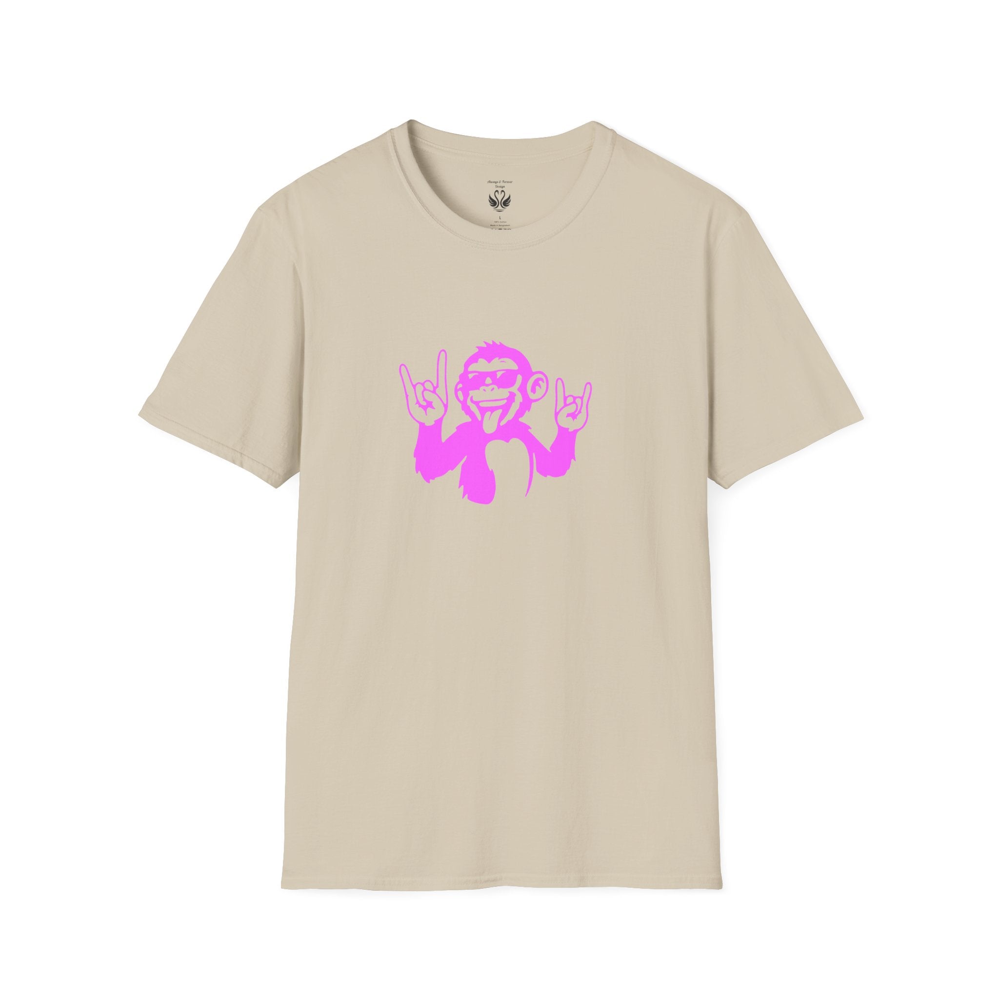 Rockin' Monkey Unisex Softstyle T-Shirt | Fun Graphic Tee | Great Gift for Music Lovers | Perfect for Parties & Casual Wear