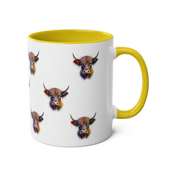Vibrant Highland Cow Coffee Mug - Colorful Two-Tone 11oz Drinkware