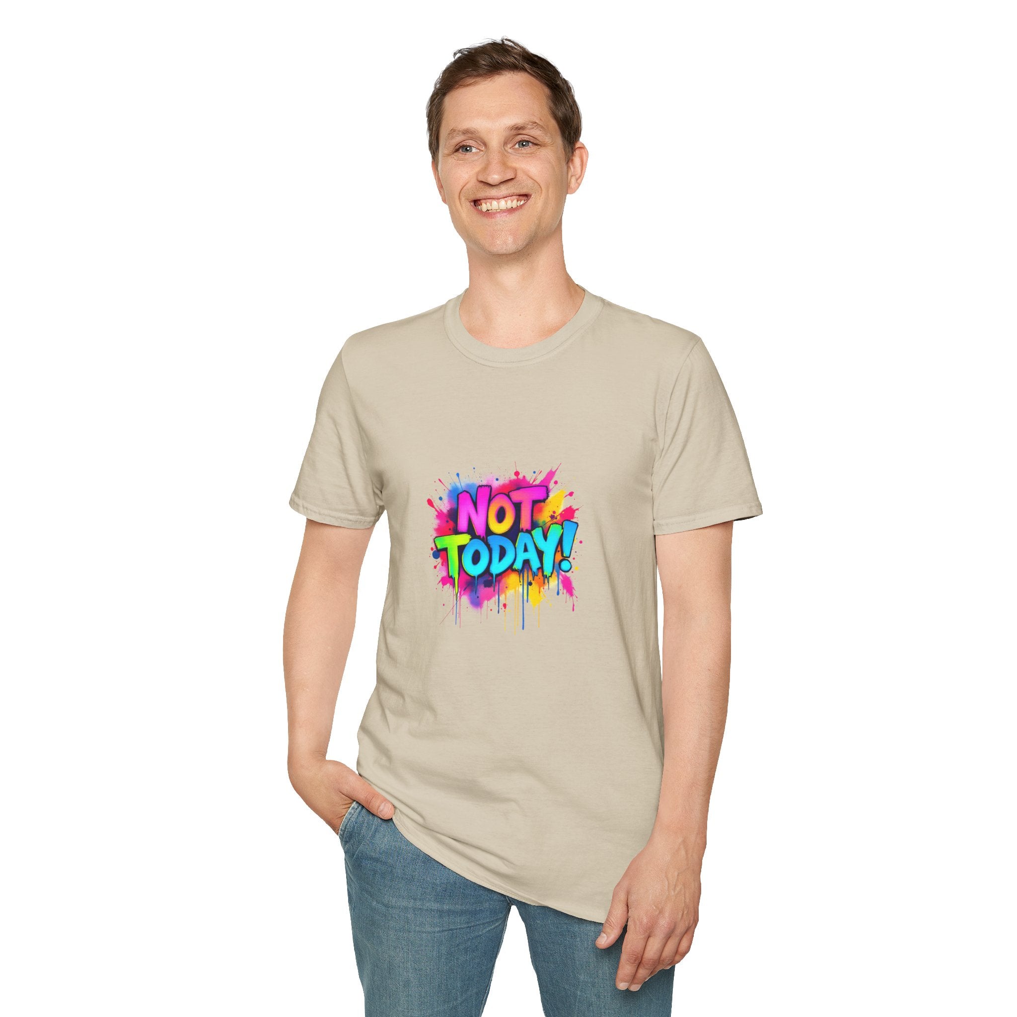 Colorful 'Not Today' Unisex Softstyle T-Shirt, Casual Tee, Statement Shirt, Funny Gift, Everyday Wear, Graphic Print Shirt