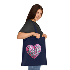 Leopard Heart Cotton Tote Bag | Cute Eco-Friendly Shopping Bag, Girlfriend Gift, Valentine's Day, Reusable Grocery Bag, Beach Bag