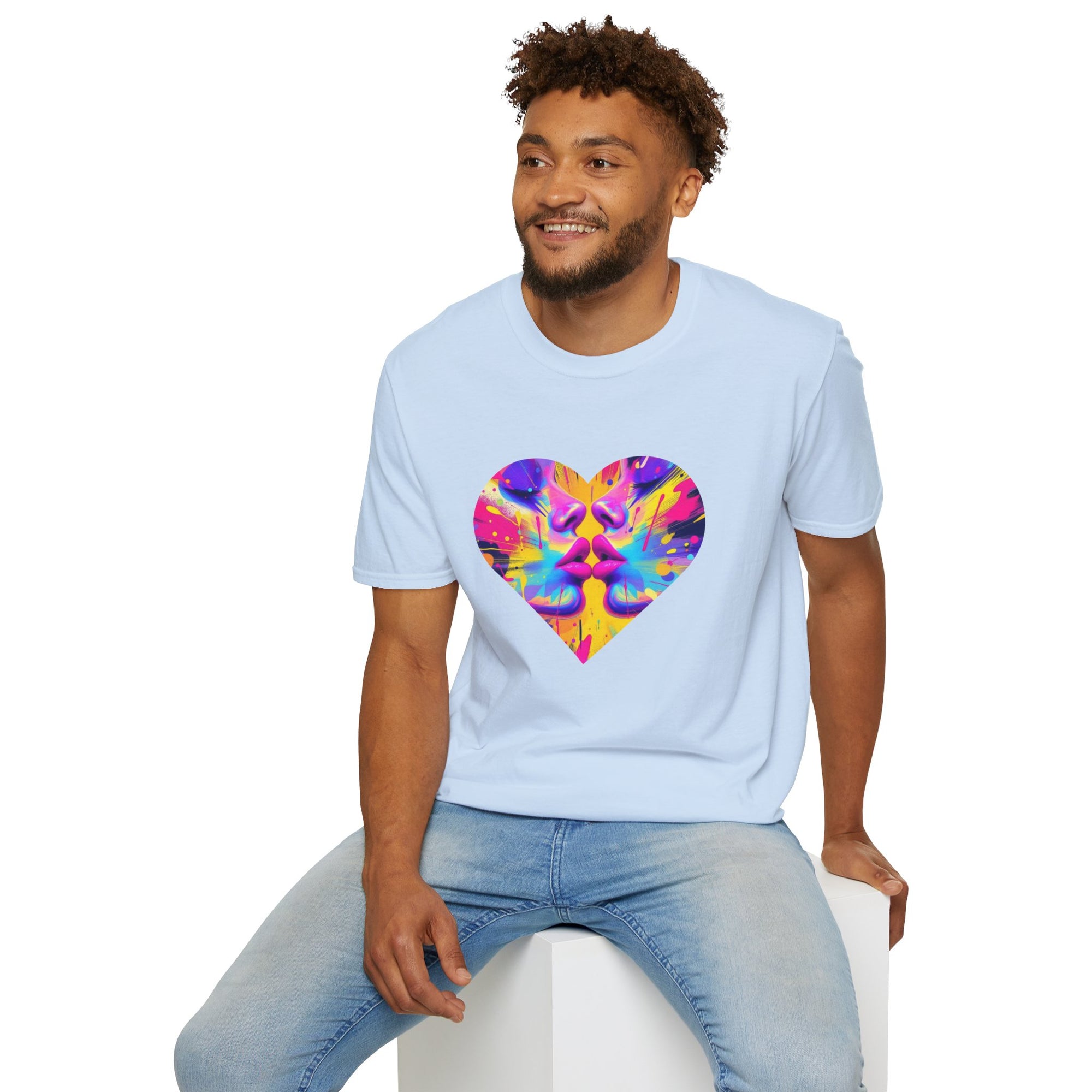 Vibrant Heart Art T-Shirt, Colorful Unisex Tee for Couples, Gift for Valentine's Day, Artistic Love Shirt, Casual Everyday Wear