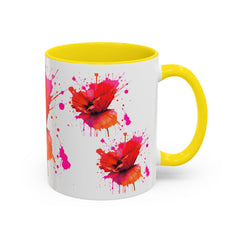Vibrant Floral Accent Coffee Mug - Colorful Poppy Design - 11 & 15oz