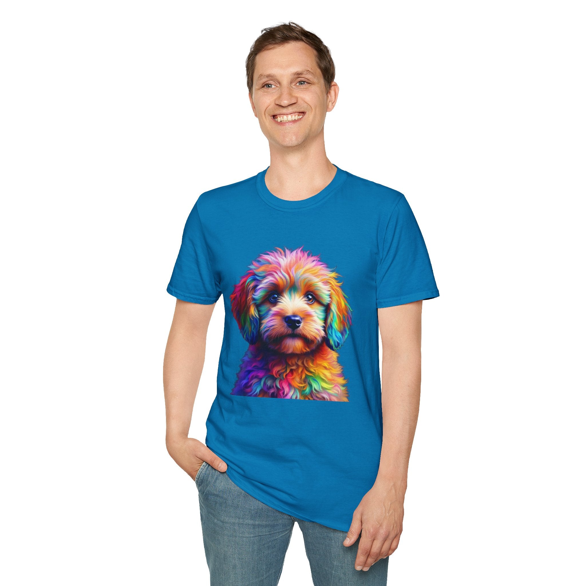 Colorful Puppy Art T-Shirt, Animal Lover Gift, Pet Owner Apparel, Fun Fashion for Dog Lovers, Unique Graphic Tee