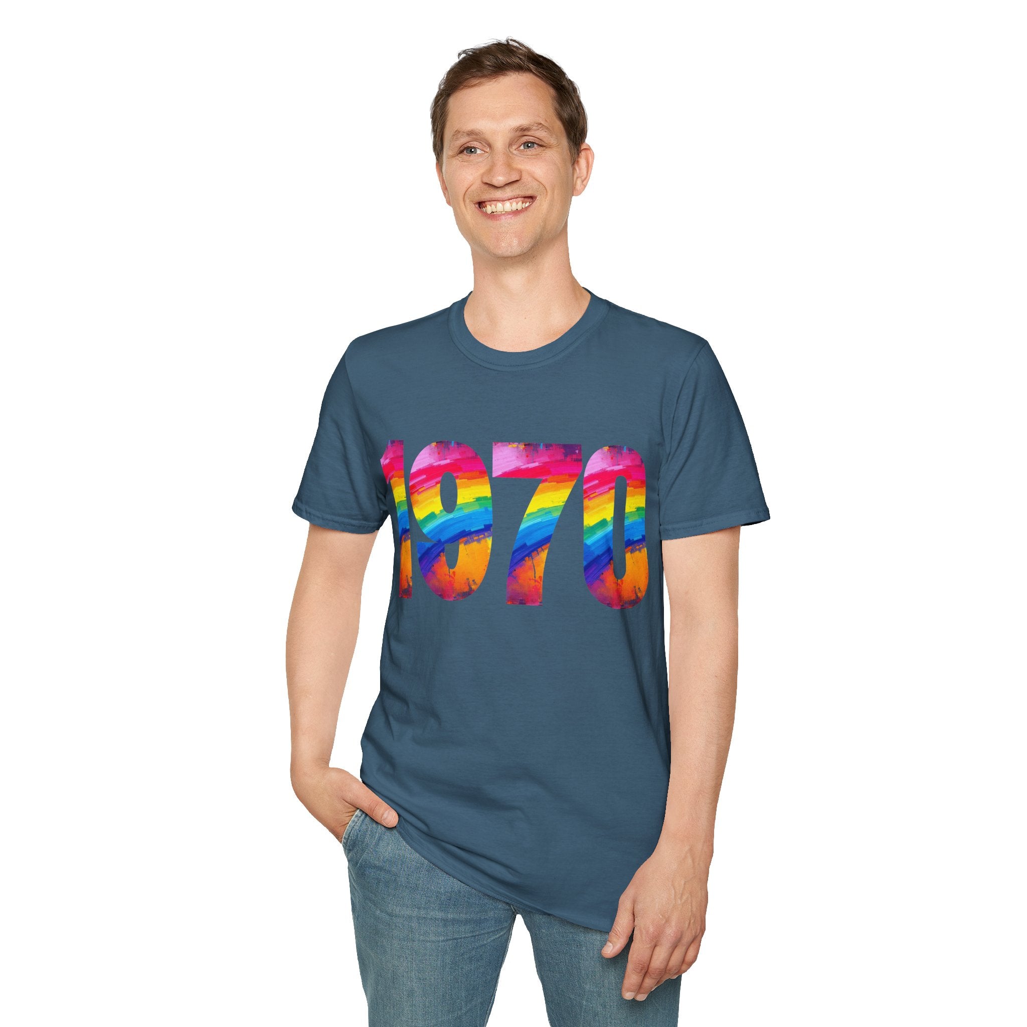 Retro 1970 Rainbow Unisex T-Shirt, Vintage Graphic Tee, LGBTQ Pride Apparel, Casual Streetwear, Gift Idea for Birthdays