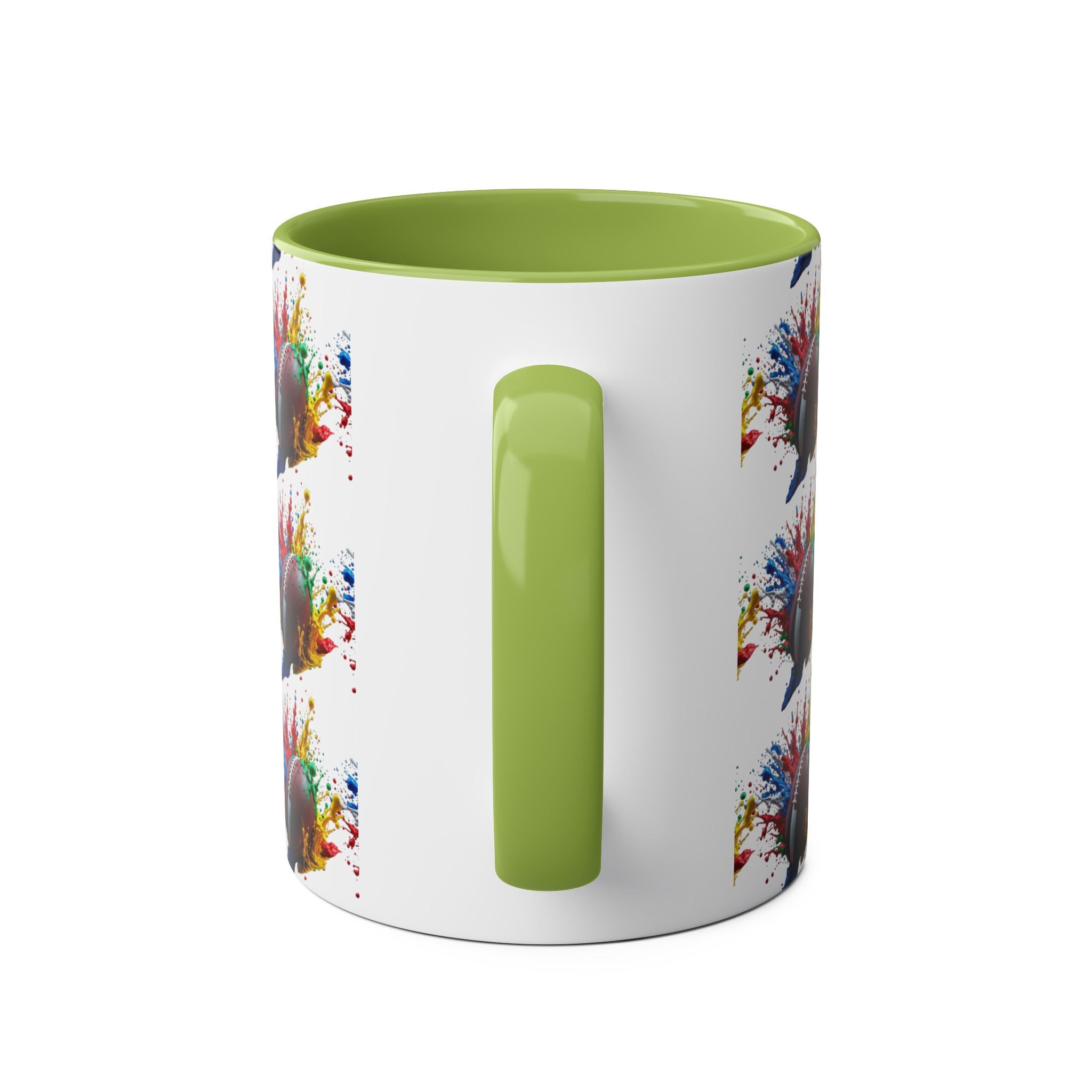 Vibrant Sports Coffee Mug, Colorful Football Design, Perfect Gift for Sports Fans, Game Day, Home Office, 11oz Two-Tone Mug