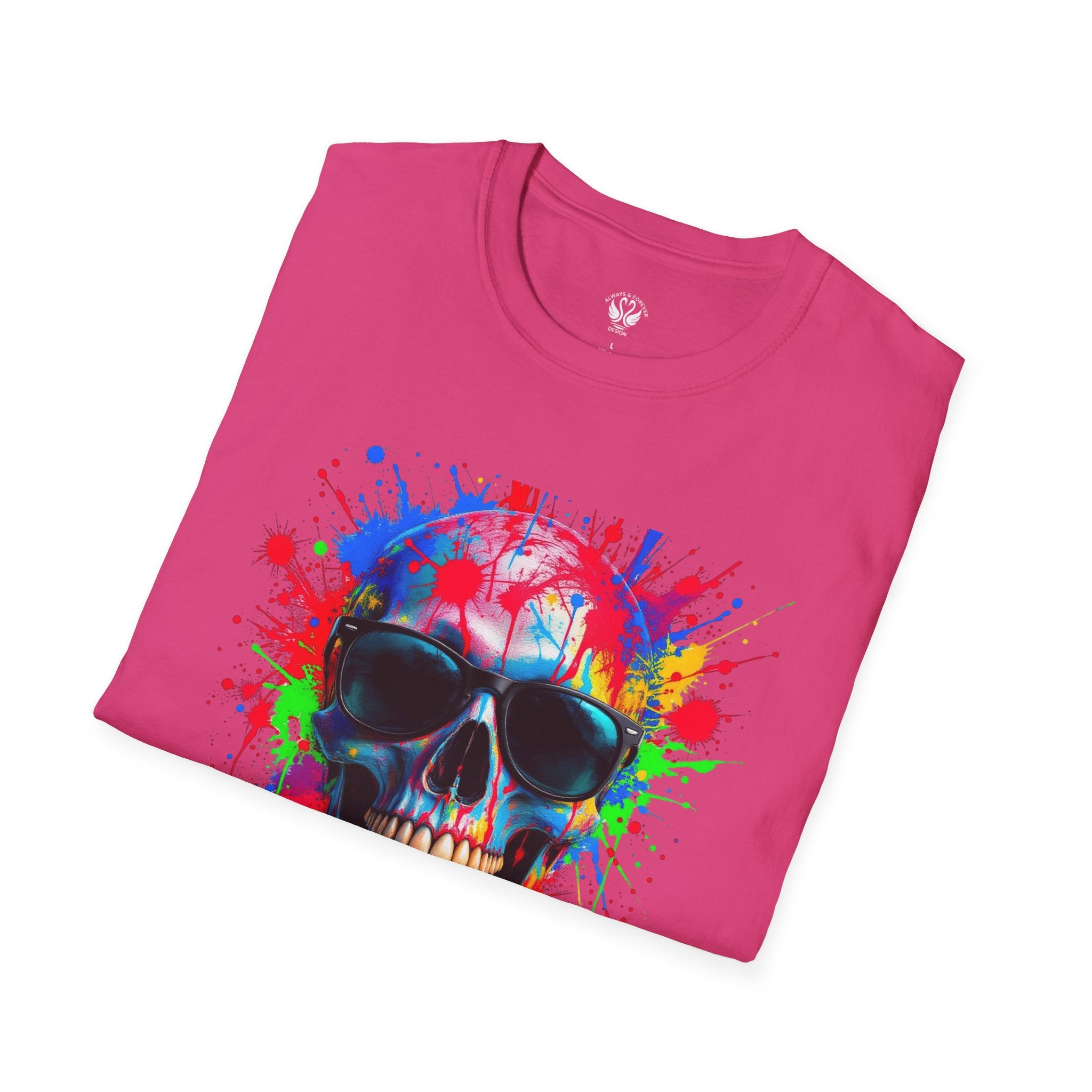 Colorful Skull Graphic T-Shirt, Unisex Tee, Casual Wear, Festival Outfit, Halloween Costume, Art Lover Gift, Party Top