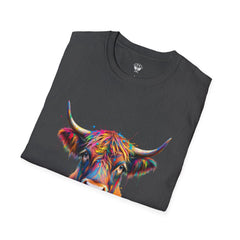 Highland Cow Graphic T-Shirt, Fun Farm Animal Tee, Cute Gift for Cow Lovers, Unisex Softstyle Shirt for Casual Wear