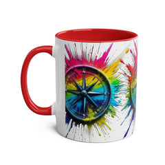 Vibrant Compass Two-Tone Coffee Mug | Colorful Gradient Design for Adventurers