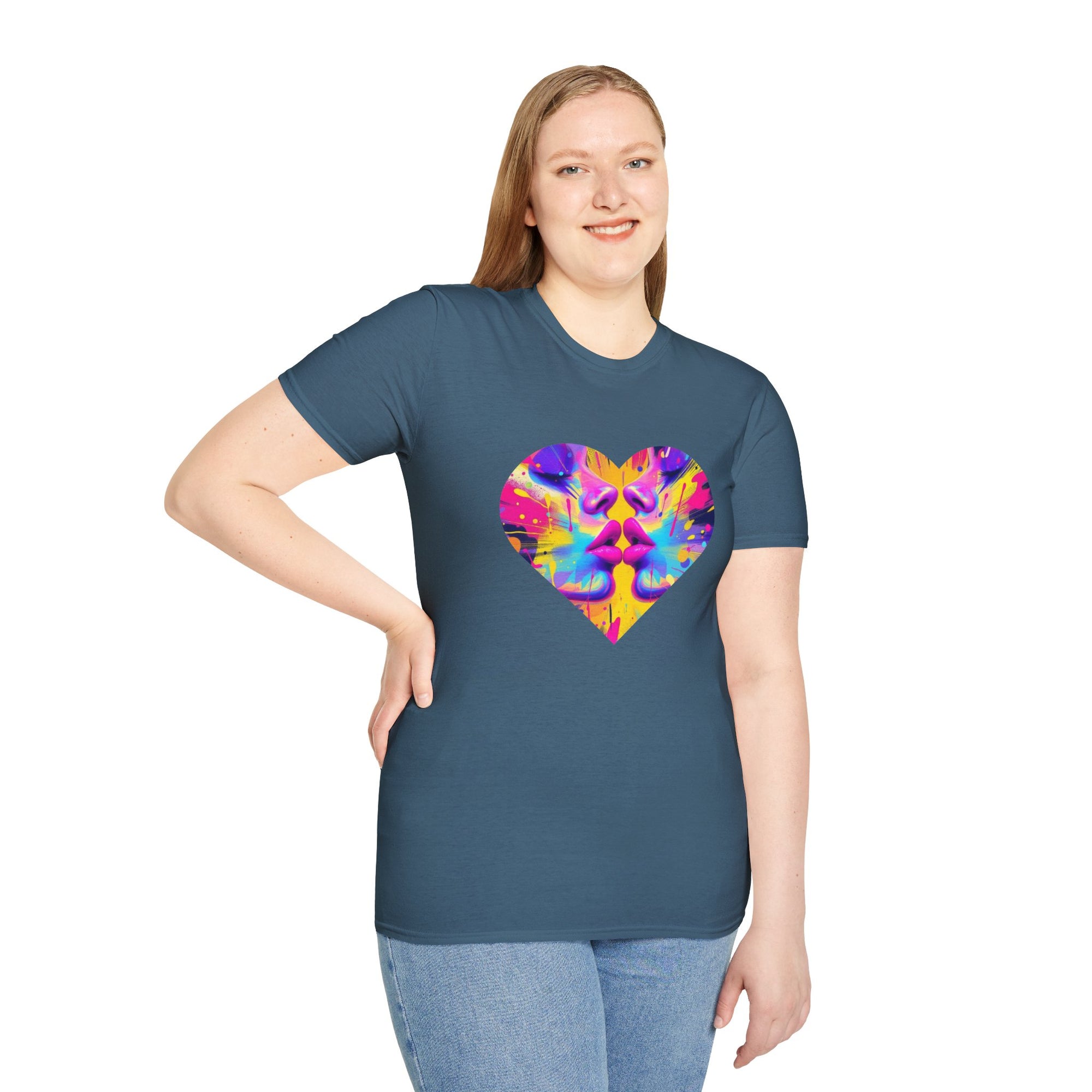 Vibrant Heart Art T-Shirt, Colorful Unisex Tee for Couples, Gift for Valentine's Day, Artistic Love Shirt, Casual Everyday Wear