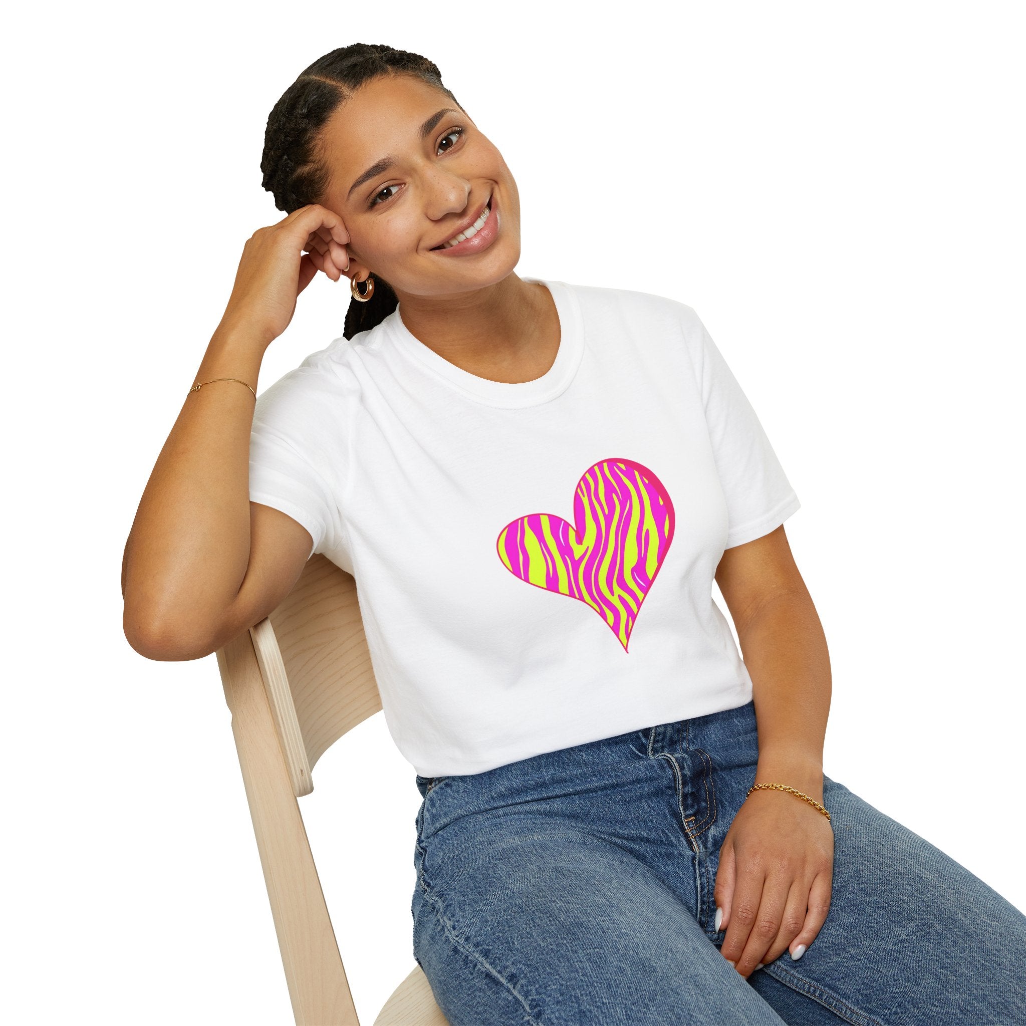Pink Zebra Heart Unisex T-Shirt, Custom Love Shirt, Casual Wear, Gift for Her, Trendy Summer Tee