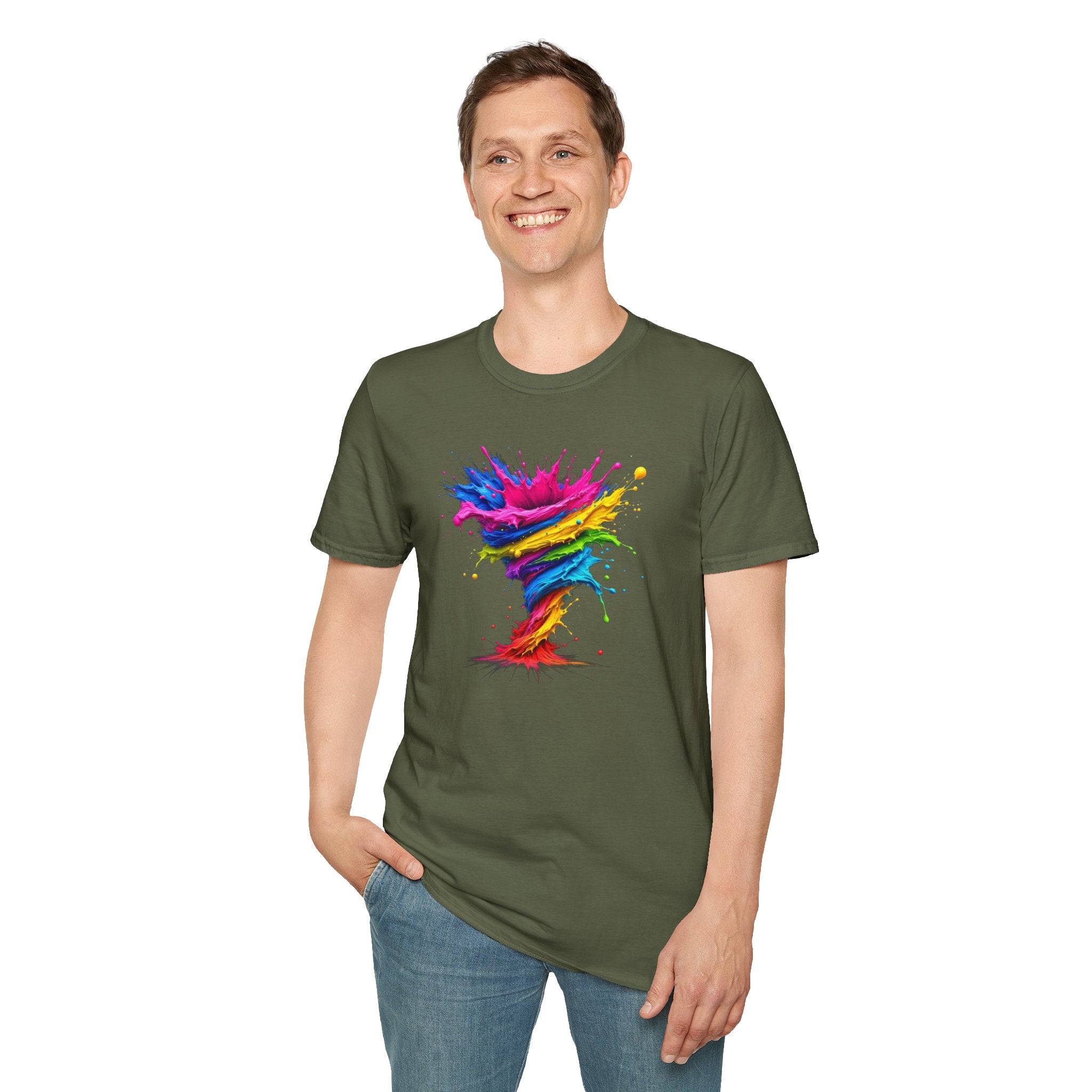 Vibrant Splash Art Tee, Colorful Unisex T-Shirt, Fun Graphic Tee, Summer Festival Top, Gift for Art Lovers, Casual Everyday Wear