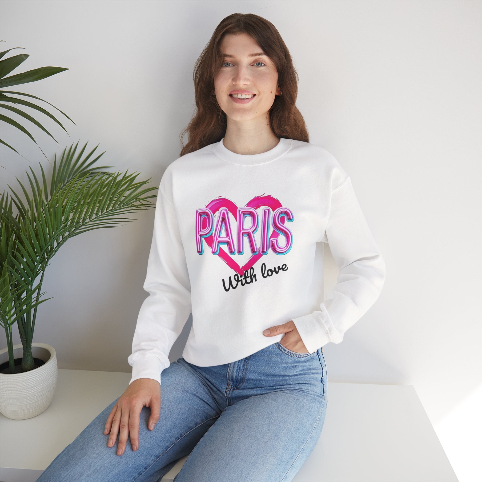 Paris Love Crewneck Sweatshirt, Gift for Her, Cozy Fashion, Travel Souvenir, Valentine's Day, Casual Style