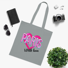 Paris With Love Cotton Tote Bag | Eco-Friendly Shopping Bag, Reusable Grocery Bag, Gift for Travelers, Lightweight Tote
