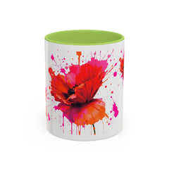 Vibrant Floral Accent Coffee Mug - Colorful Poppy Design - 11 & 15oz