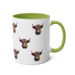 Vibrant Highland Cow Coffee Mug - Colorful Two-Tone 11oz Drinkware