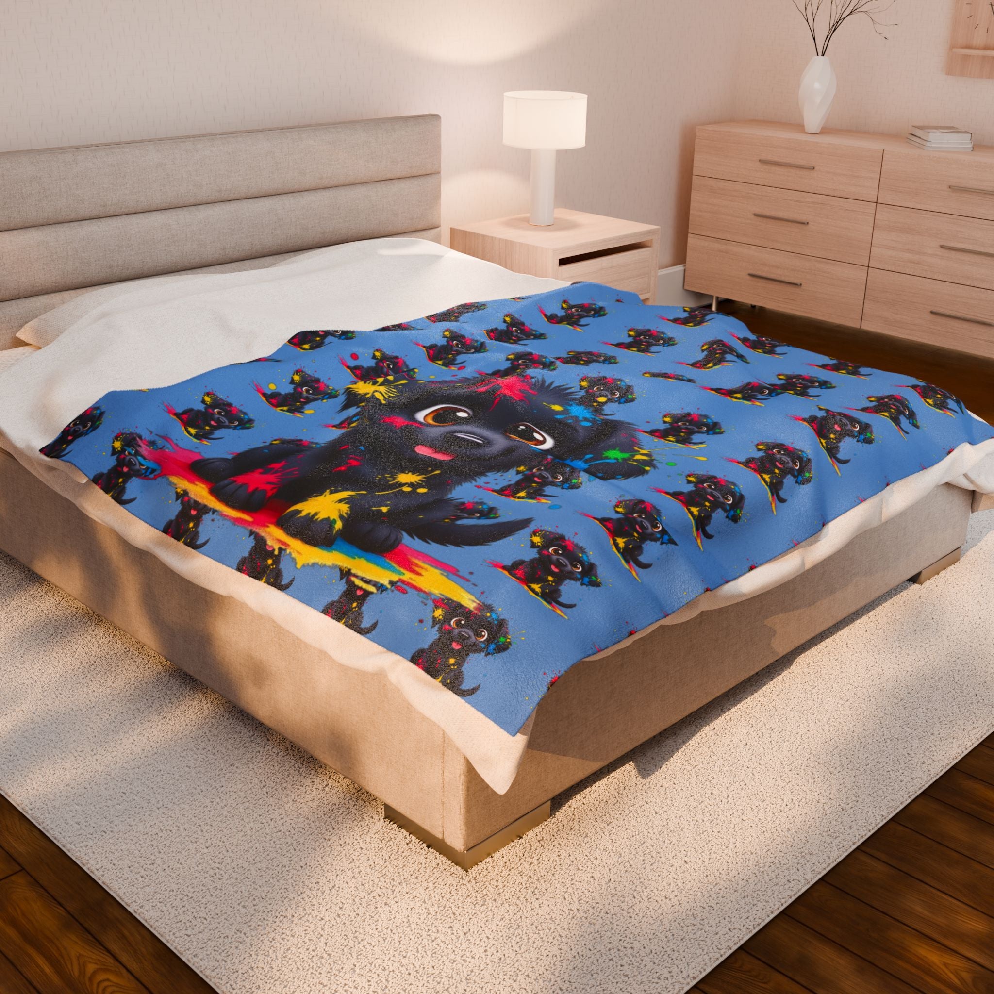 Cute Puppy Velveteen Plush Blanket - Perfect for Pet Lovers & Cozy Home Decor