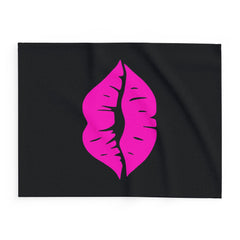 Chic Kiss Design Fleece Blanket, Cozy Throw Blanket, Glam Decor, Romantic Gift, Valentine's Day, Bedroom Essential, Unique Blanket