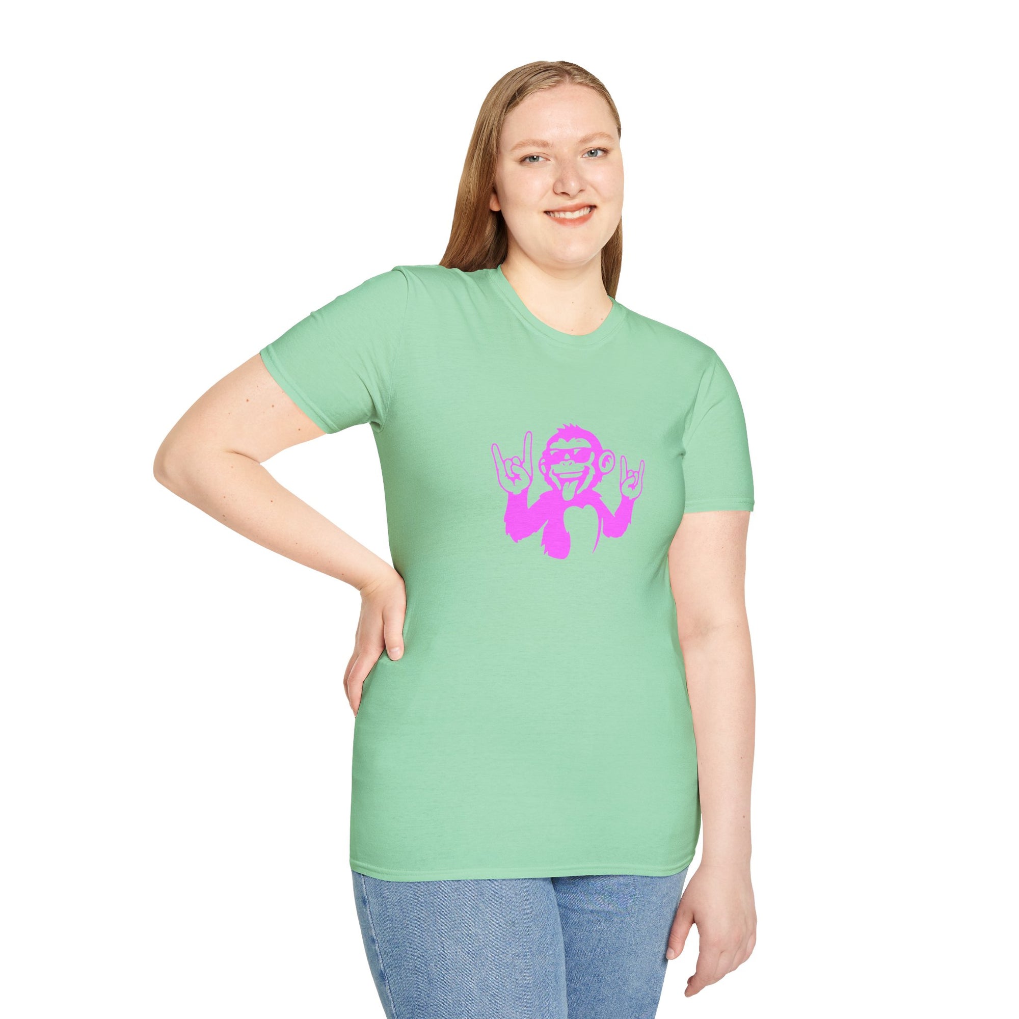 Rockin' Monkey Unisex Softstyle T-Shirt | Fun Graphic Tee | Great Gift for Music Lovers | Perfect for Parties & Casual Wear