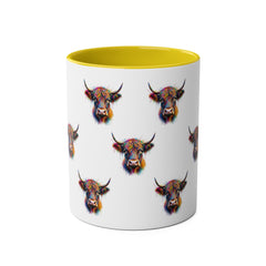 Vibrant Highland Cow Coffee Mug - Colorful Two-Tone 11oz Drinkware