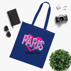 Paris With Love Cotton Tote Bag | Eco-Friendly Shopping Bag, Reusable Grocery Bag, Gift for Travelers, Lightweight Tote