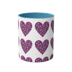 Pink Leopard Hearts Two-Tone Coffee Mug - 11oz - Perfect for Valentine's Day and Gift Giving