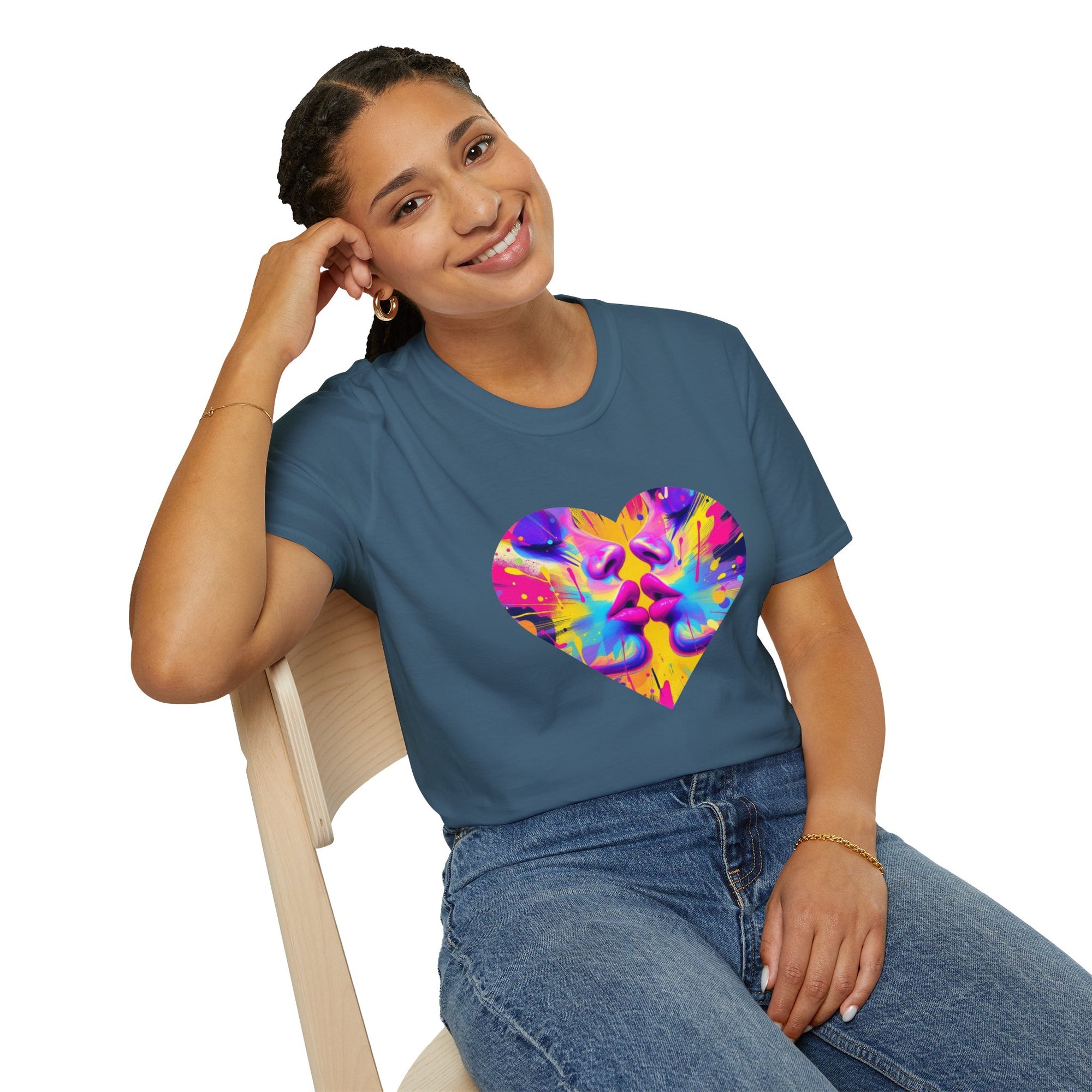 Vibrant Heart Art T-Shirt, Colorful Unisex Tee for Couples, Gift for Valentine's Day, Artistic Love Shirt, Casual Everyday Wear