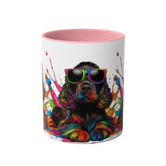 Colorful Dog Art Two-Tone Coffee Mug - 11oz, Perfect Gift for Dog Lovers