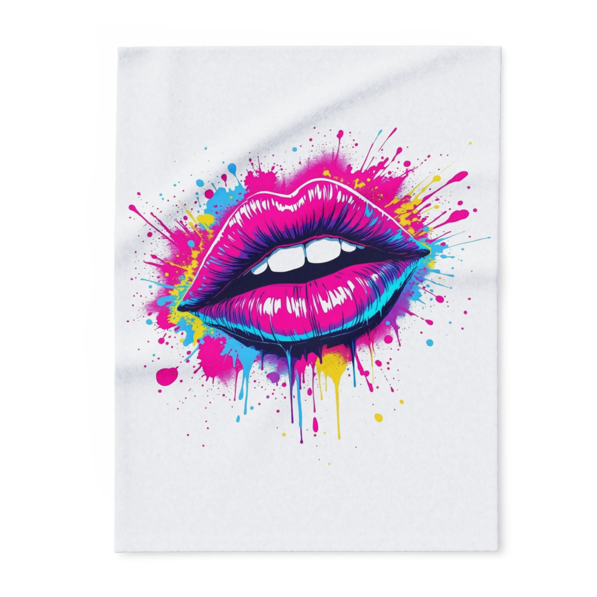 Vibrant Lip Art Fleece Blanket, Cozy Throw for Girls, Colorful Bedroom Decor, Unique Gift for Her, Fun Home Accessory