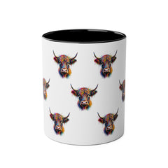 Vibrant Highland Cow Coffee Mug - Colorful Two-Tone 11oz Drinkware